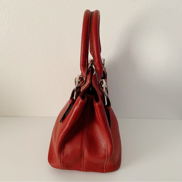 Tignanello Red Pebbled Soft Leather Double Rolled Handle Handbag - Picture 3 of 8